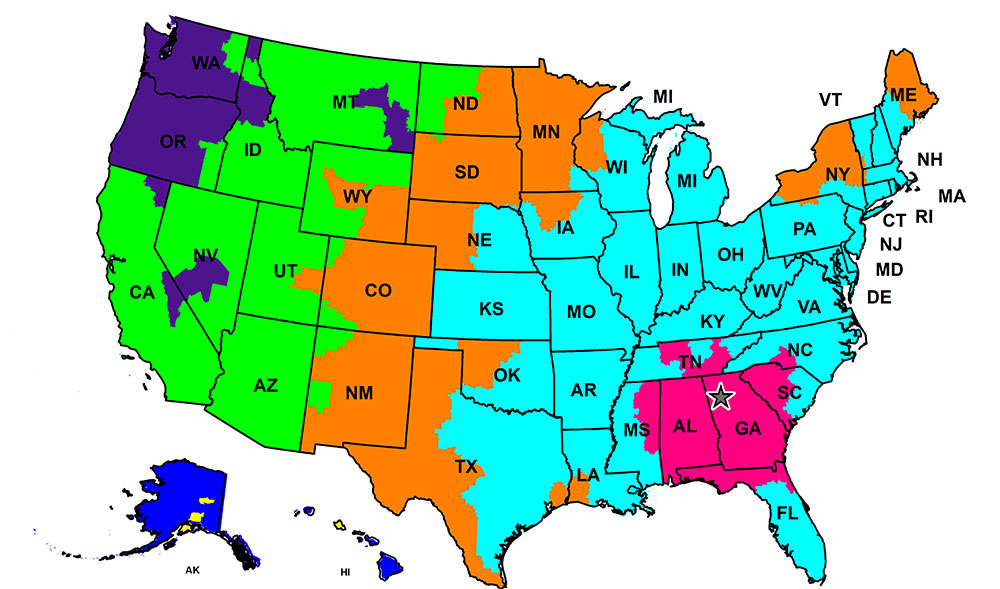 "FedEx Zones" map of United States