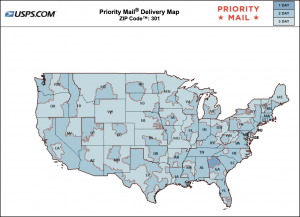 "Priority Mail Devilery Map" of United States