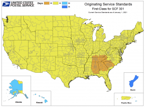 "Originating Service Standards" map of United States