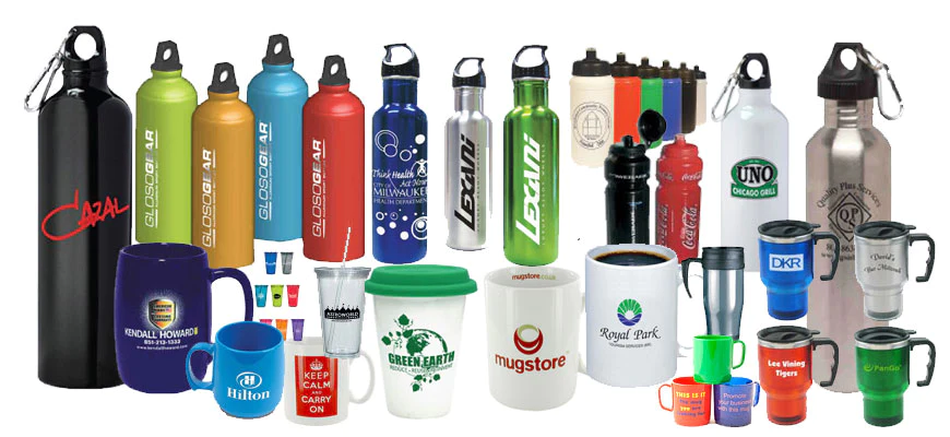 Promotional drinkware with logos