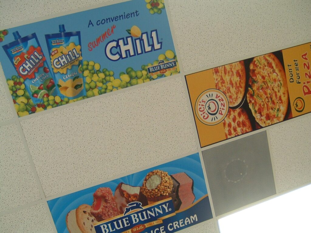ceiling graphics ads on ceiling